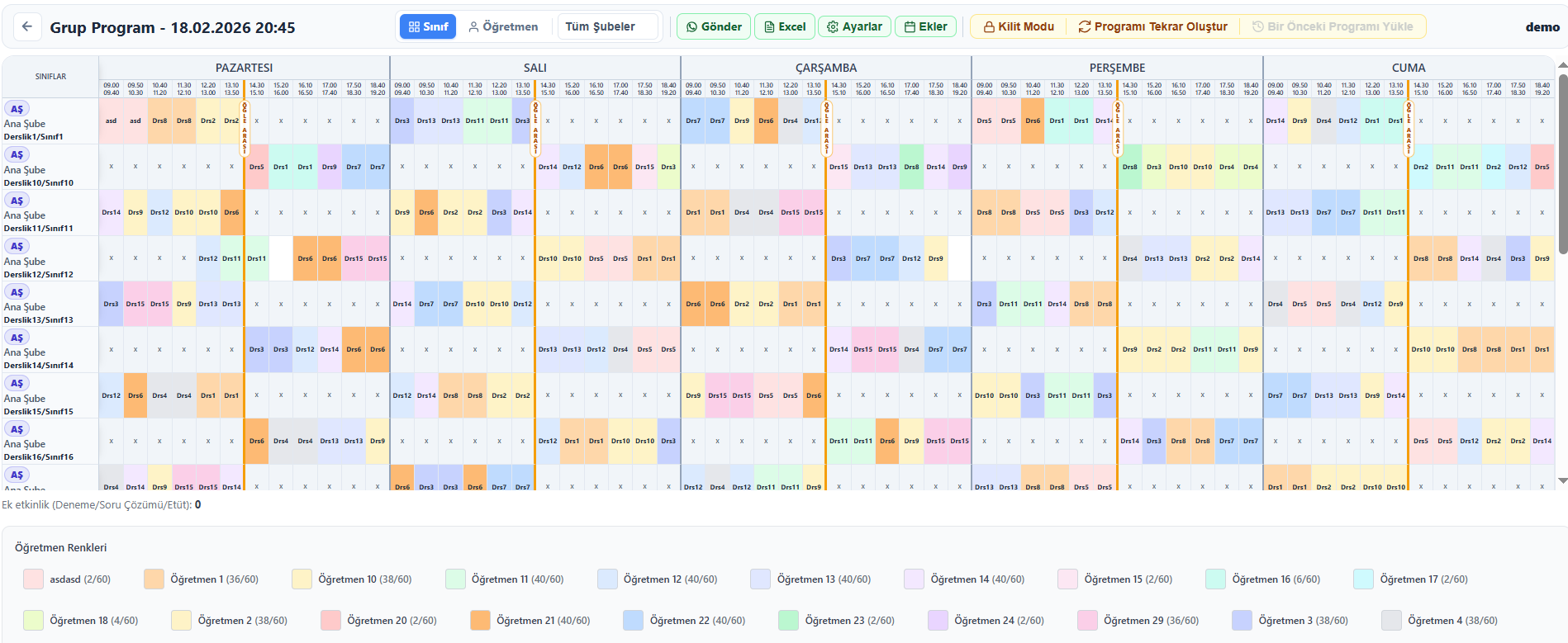 Apakademia Ders Programı Demo Görünümü
